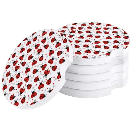 

KXMDXA Cartoon Ladybug Set of 4 Car Coaster for Drinks Absorbent Ceramic Stone Coasters Cup Mat with Cork Base for Home Kitchen Room Coffee Table Bar Decor