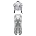 thumbnail image 3 of TiaoBug Kids Girls Hip Hop Dance Outfit Jazz Performance Metallic Crop Top and Pants Set Dancewear Silver 10, 3 of 4