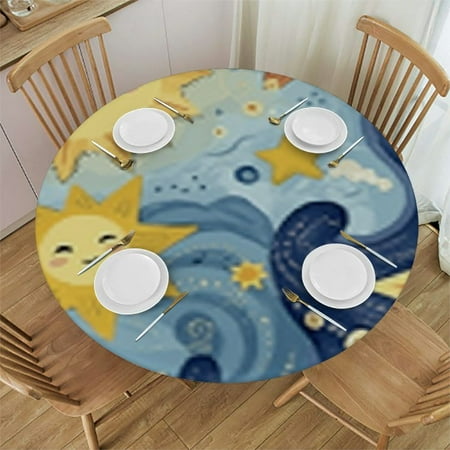 

Cute Funny Cloud Round Fitted Tablecloth with Elastic Waterproof Table Cloth Round Cover Tablecloths Mantel Redondo para mesa