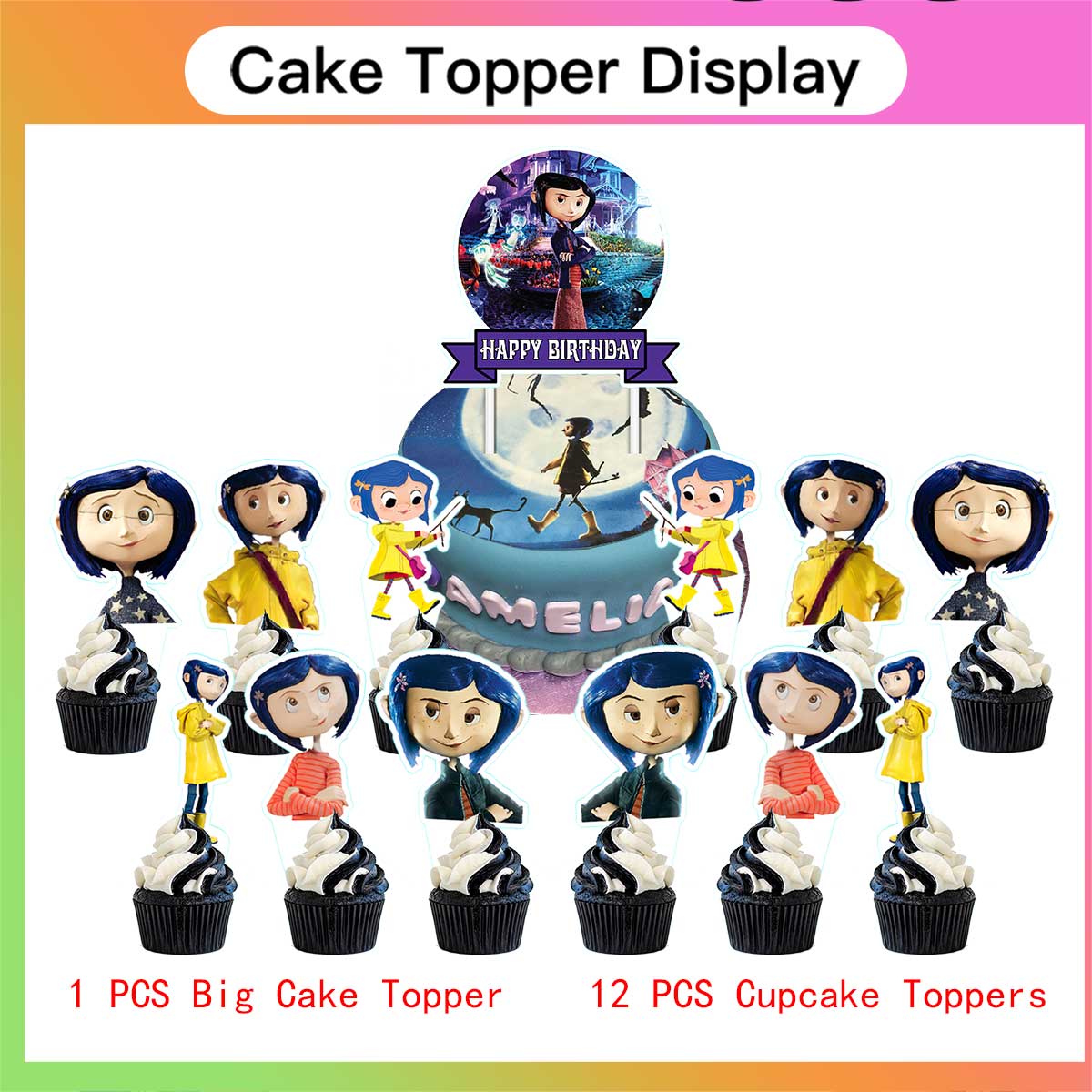 Coraline Birthday Cups Party Supplies Plates Fans Decorations Cake Topper Decor
