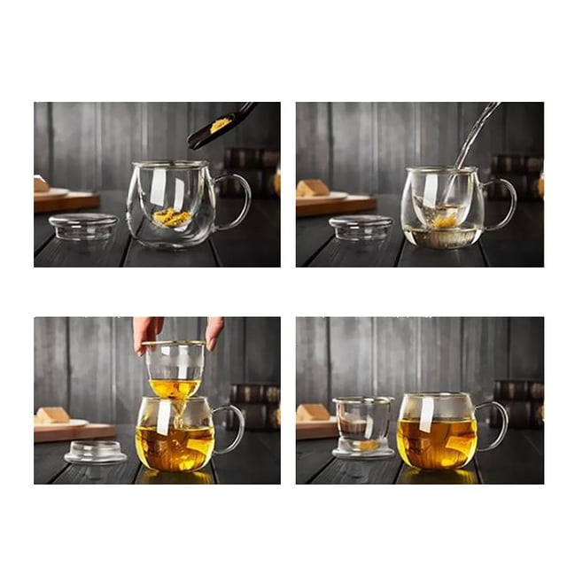 Juego de Taza de Té de Kung Fu de de Pared Transparente Resistente Al Calor de 350 Ml 1pcs Macarena Taza de té de vidrio