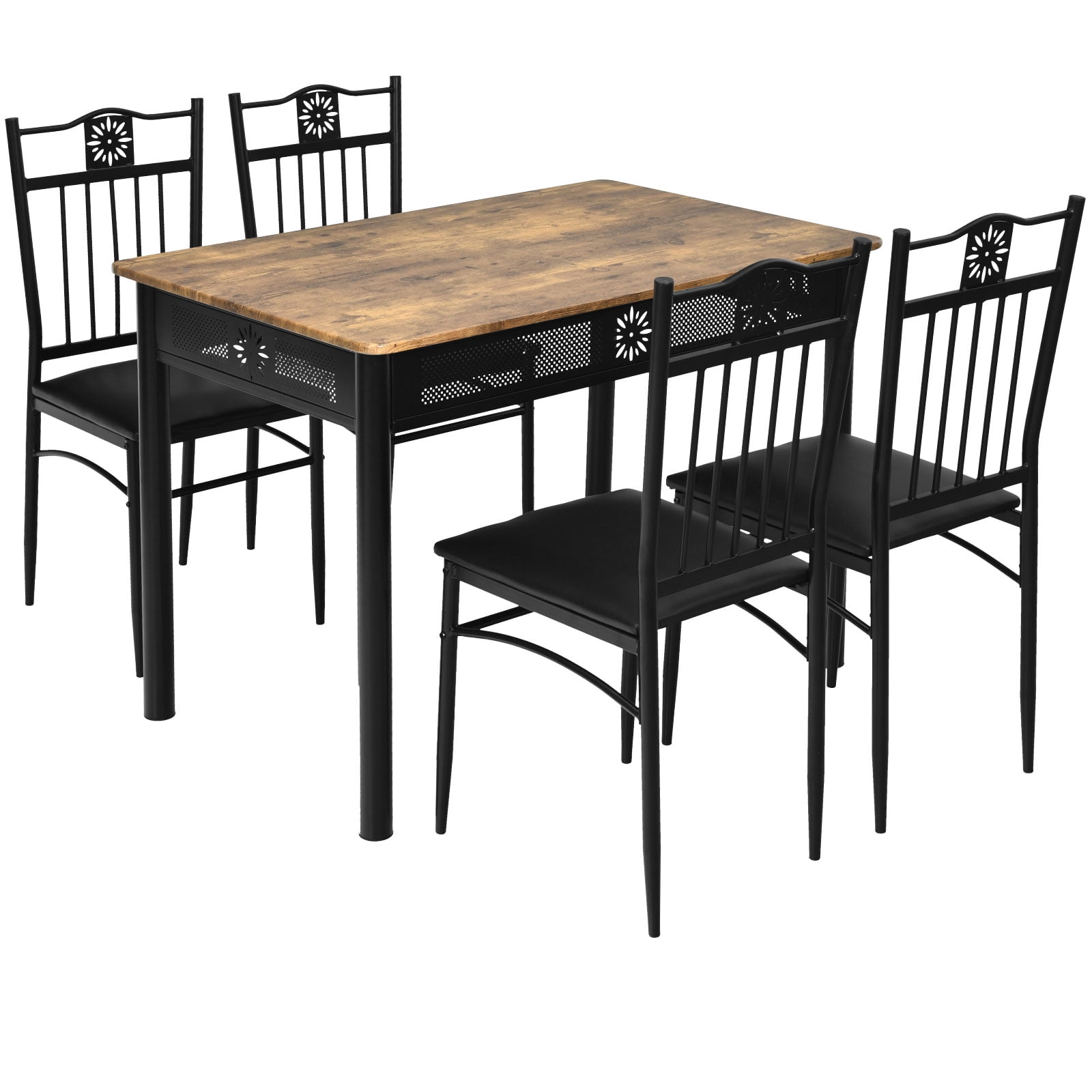 Topbuy 5 Piece Dining Set Wood Metal Table and Chairs Kitchen Furniture 