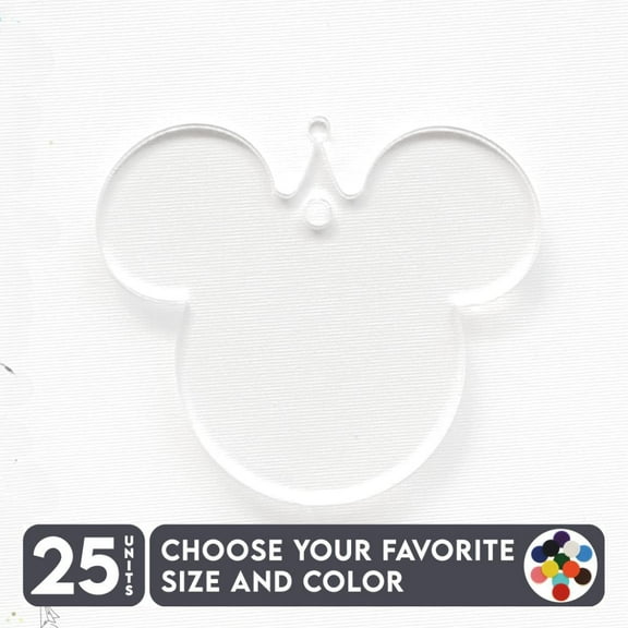 25 Units Acrylic Keychains Mouse Head with Hat 1/8" Thick – Clear or Solid Color – (Size 2.5") Made in USA