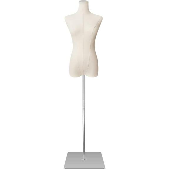 FreeLung Female Mannequin Torso Dress Forms with Gold Metal Stand, Adjustable Height 50”-70”, Beige