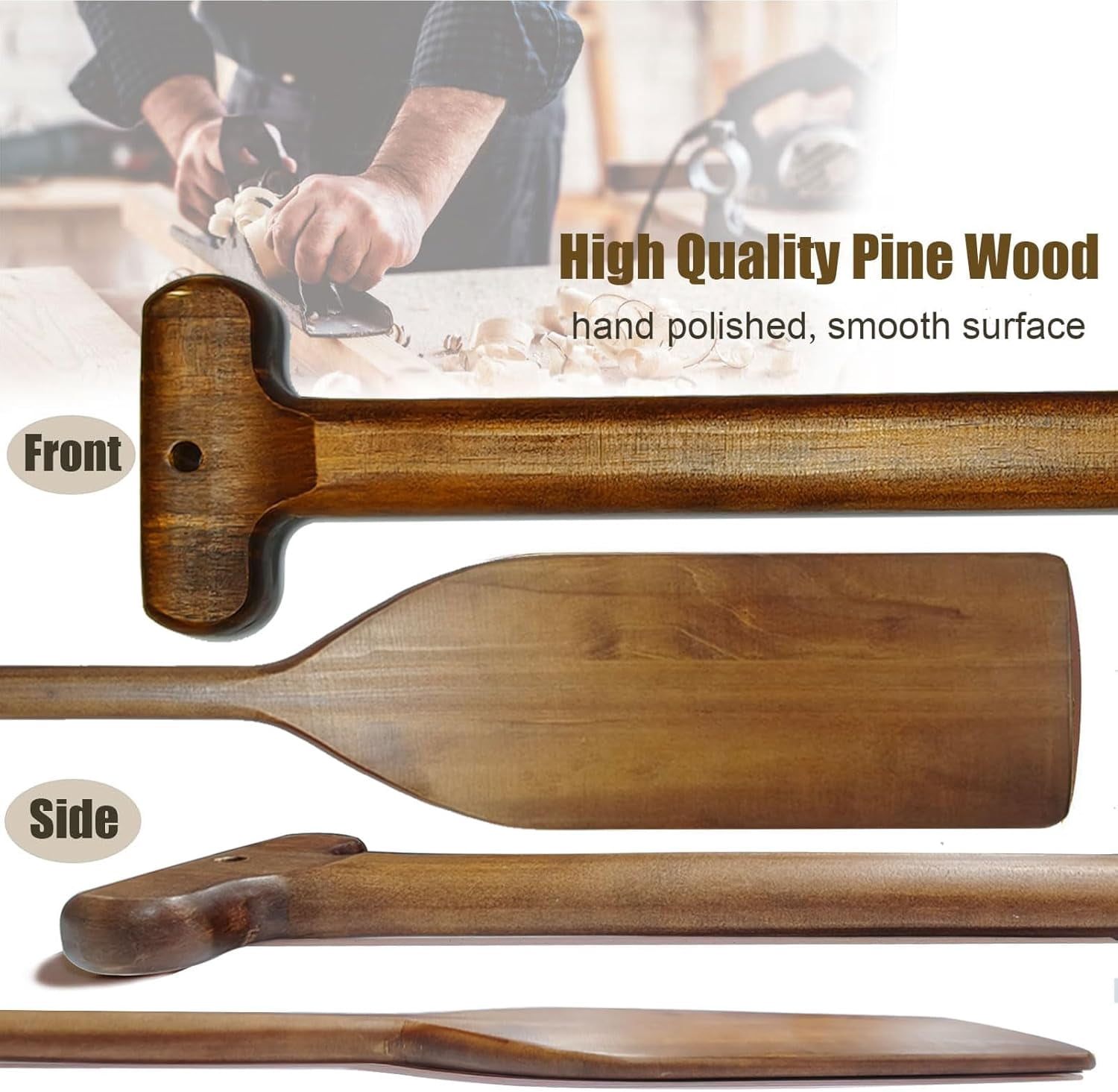 Vintage Style Wooden Oar Canoe Paddle 4 Feet,Ergonomic T-Shaped Handle,Handcrafted Durable Pine Wood Oars for Kayaking/Fishing/Rowing Boats/DIY Home Decoration Gift（2 Pieces）