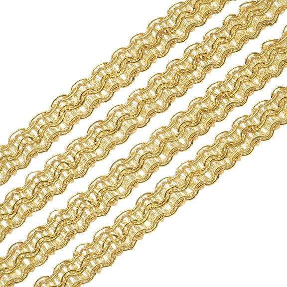 Uxcell Braid Gimp Trim 3/8" x 39 ft Polyester Upholstery Trim Decorative Woven Fabric Ribbon Trim for DIY Craft Sewing Accessories, Gold