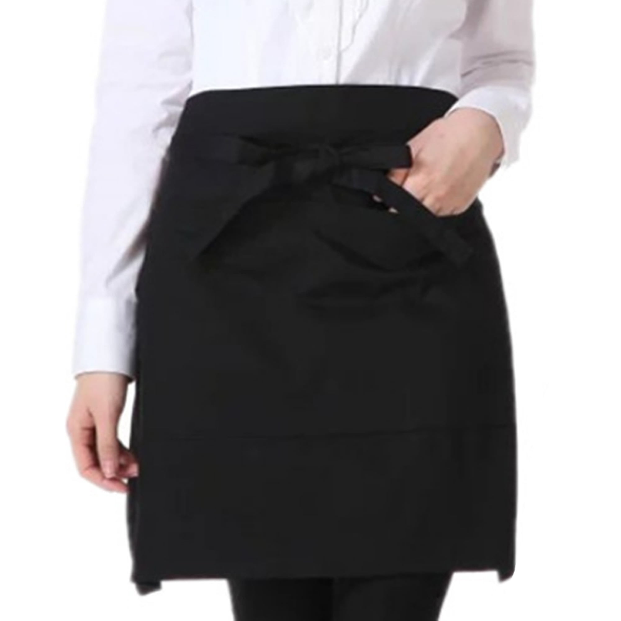 Black Short Waist BISTRO Pocket APRON for Bar Cafe Pub Waiter Waitress Barista 