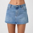 thumbnail image 2 of Women Denim Mini Skirt Casual A Line High Waist Button Zipper Closure Five Pocket Design Raw Hem Skirt Light Blue L, 2 of 8