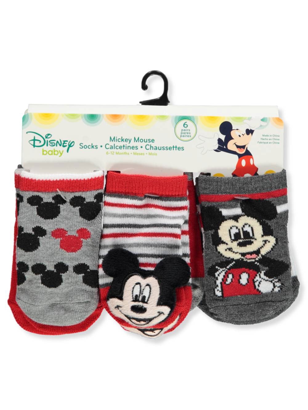 Official Disney Mickey & Minnie Mouse Licensed Boys Girls Crew Socks Set 3-Pack 70% Cotton Sizes from 6 Child