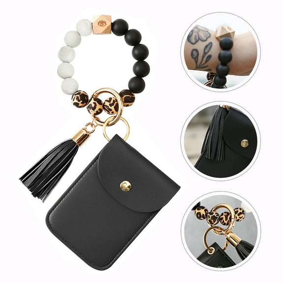 Soimiss Wrist Key Lanyard Card Holder Keychain Black Silicone 1 Set