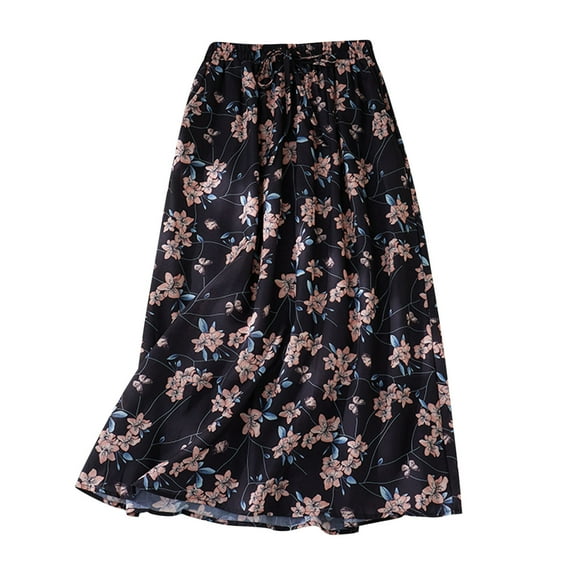 COM1950s Skirts for Women, Summer Skirts for Women, Women's Summer Inner Pocket Elastic Waist Lace Printed and Double Layer A-Line Skirt, Women's Skirts for Summer, Women's Summer Skirts