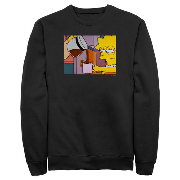 Men's The Simpsons Lisa Needs COFFEE, Sleepy Eyes Wake Up  Sweatshirt Black X Large