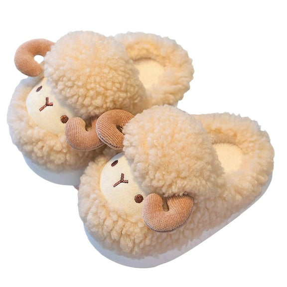 XXWXYD Baby Fuzzy Indoor Slippers, Non-Slip Flat Sole Plush Warm House Shoes for Kids Baby Walking Practice