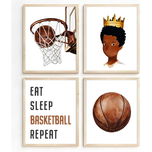 Basketball Canvas Poster, Positive Quote Watercolor Basketball Poster Wall Decor, Watercolor Basketball for Boys Mens Room Bedroom Motivational Basketball Decor Set of 4（8x10In Unframed)