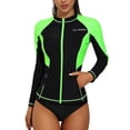 thumbnail image 1 of Maillots de Bain à Manches Longues pour Femmes avec Fermeture Éclair devant, Chemise de Bain Colorblock UPF 50, 1 of 6