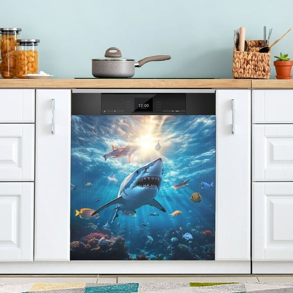 Dishwasher Sticker Dishwasher Cover Magnet Refrigerator Home Decorative Art Kitchen Panel Decal Shark Swimming in The Ocean 23x26 Inch