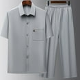 thumbnail image 2 of Men's Summer Casual Short Sleeve Turndown Collar Shirt Tops Set Regular Fit Loose Outfits for Beach Vacation Golf Travel Streetwear Modern Fashion Essential | AESTIVO,Gray L, 2 of 9