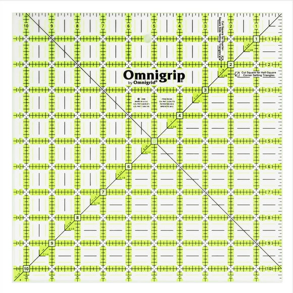 Omnigrid RN105 Non-Slip Quilter's Ruler, 10-½" x 10-½", Original Version