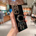thumbnail image 4 of Compatible with Samsung Galaxy S22 Ultra 5g 6D Plating Cute Astronaut Hidden Stand Holder Case with Camera Protection Side Heart Pattern Cover for Women Shockproof Kickstand Bumper (Black), 4 of 9