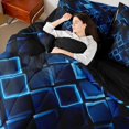thumbnail image 5 of Castle Fairy Abstract Neon Square 7-Piece Twin Bedding,Minimalism Lit Block Bedding Comforter Set,Blue Black,Reversible, 5 of 7