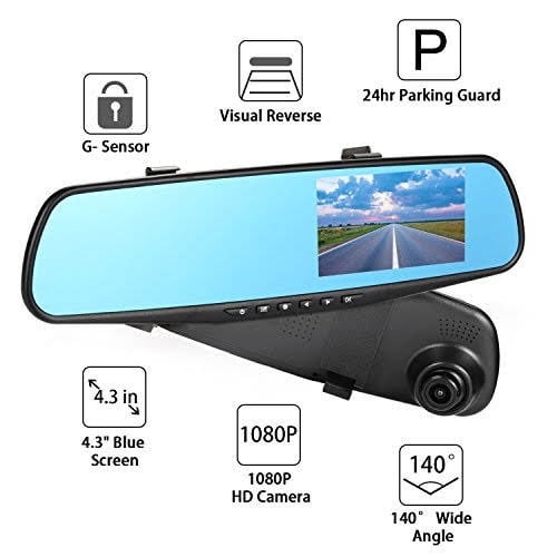 4.3/" 1080P HD Car Dash Camera Dual Cam Front Rear DVR Video Recorder G-sensor