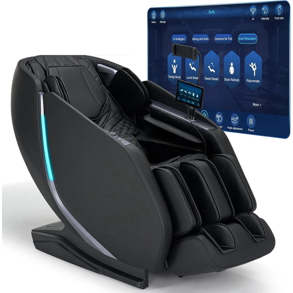 4D Smart Massage Chair Full Body Zero Gravity Massage Chair Recliner,15 Scene-Customized Massage Mode,Dual SL Massage Back Calf Heat Upgraded Animated Touchscreen App Control Large Size Black