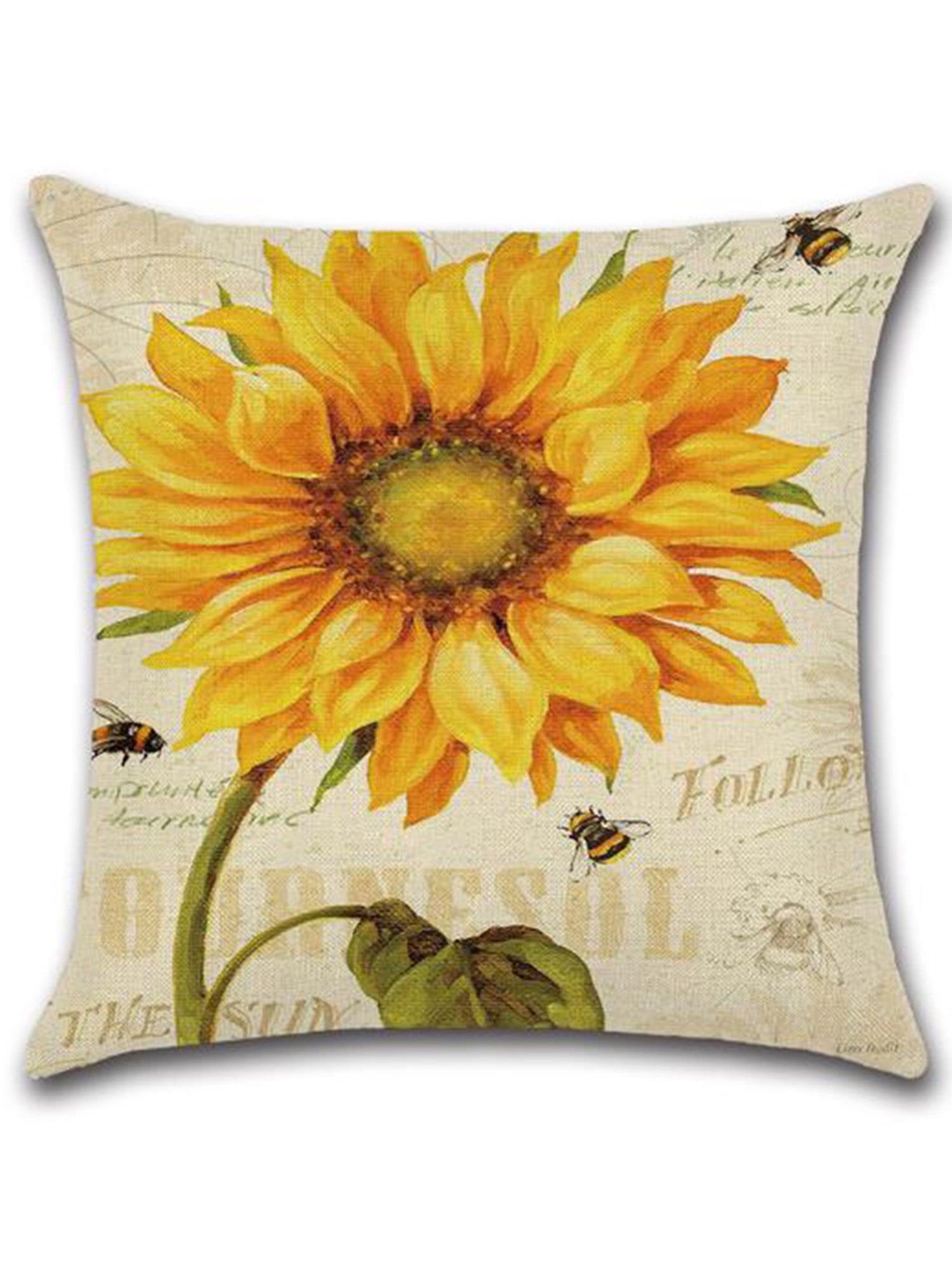 Throw Pillow Covers Vintage Sunflower Case Cushion Cotton Linen Sofa