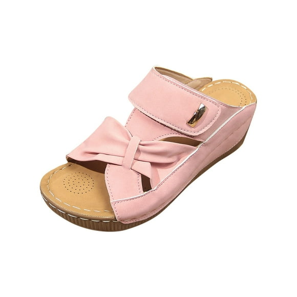Hopeusnice Wedges Shoes for Women Trendy Non-Slip Breathable Pu Summer Shoes Women's Wedges Shoes Soft Thick-Soled Platform Wedge Heel Open Toe Sandals Roman Flexible Walking Shoes Pink 37