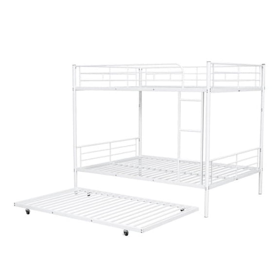Dtwnek Full Over Full Metal Bunk Bed with Trundle, Perfect for Living Room, BedroomWhite