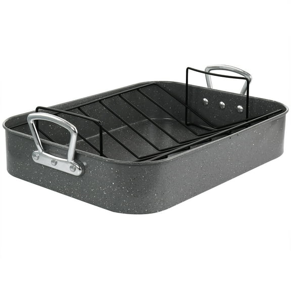 Gibson Greystone 2 Piece Carbon Steel 16.25 in. Turkey Roaster Set in Speckled Grey