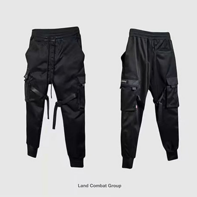 HTNBO Men's Black Cargo Pants Streetwear 2023 New Fashion HTNBO Men's Black Cargo Pants Streetwear 2023 New Fashion