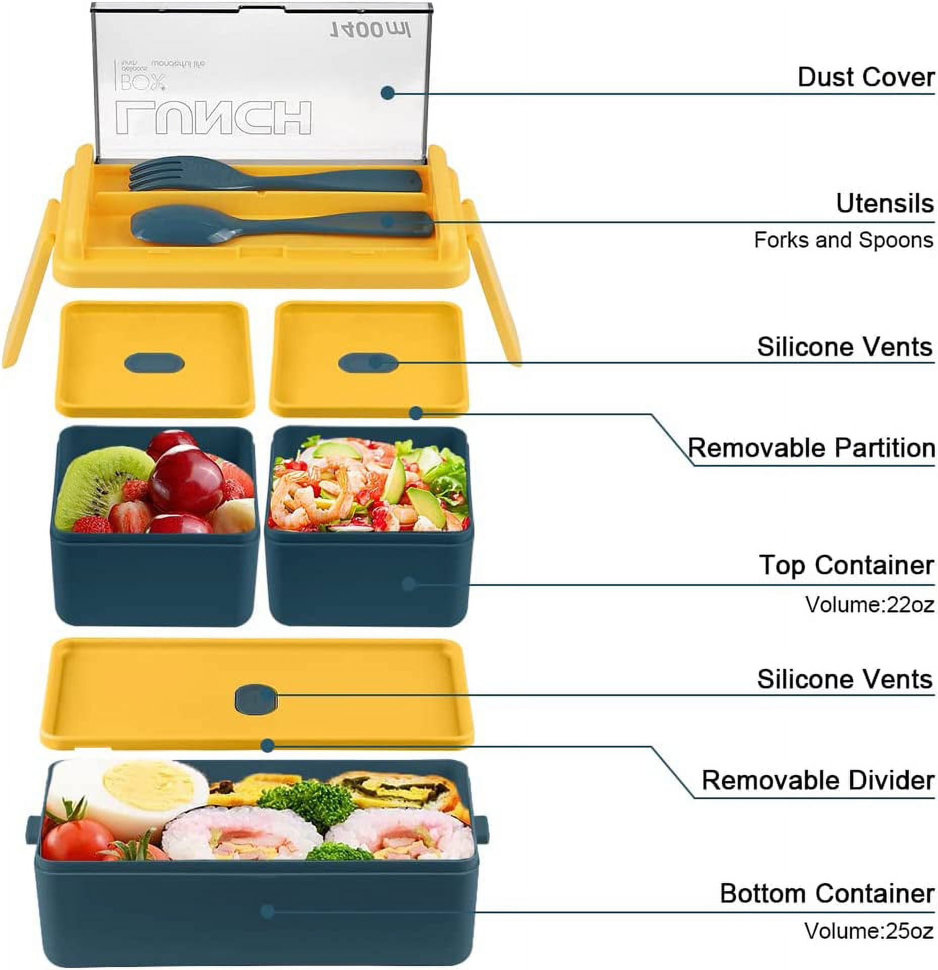  Bento Lunch Box 2pcs set 40,5 oz- Meal Prep Containers  Microwavable - BPA Free - External Leak Proof - Portion Control Food  Organizer Boxes Dishwasher Compatible Snap Locking Lid: Home & Kitchen