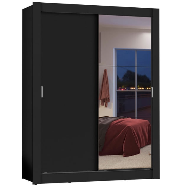 Ropero Closet Madesa Dallas 2 Puertas Corredizas con Espejo 2 Cajones Negro