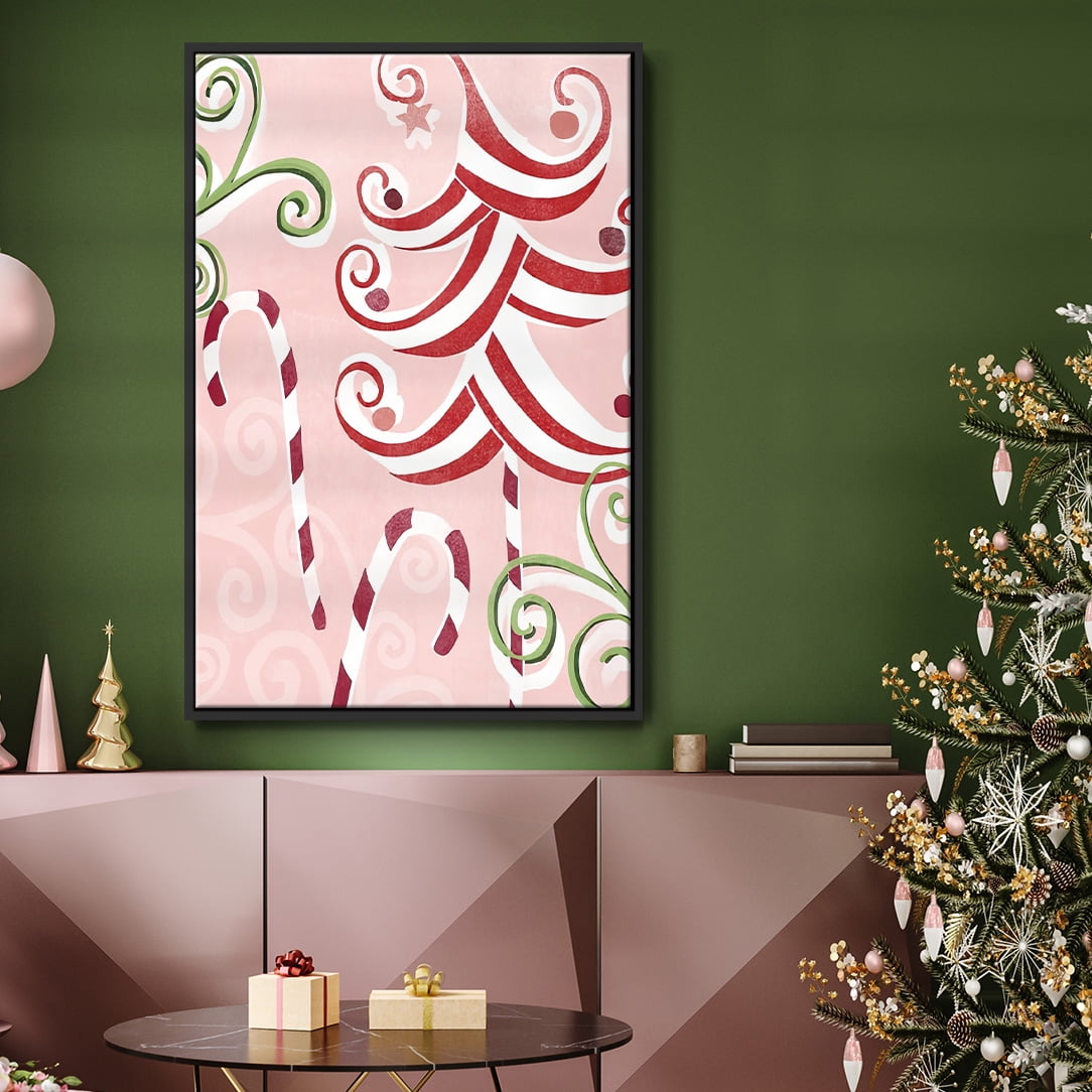 Candy Cane Holiday II - Framed Gallery Wrapped Holiday Canvas - 27 x 41 - Black Frame