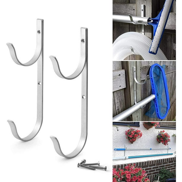 Swimming Pool Pole Holder, 2 Pack Wall Mount Aluminum Hook Hanger for