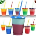 thumbnail image 2 of Creative Color Changing Cup With Lid And Straw Reusable Plastic Short Cold Drink Cup For Adult Children New, 2 of 11