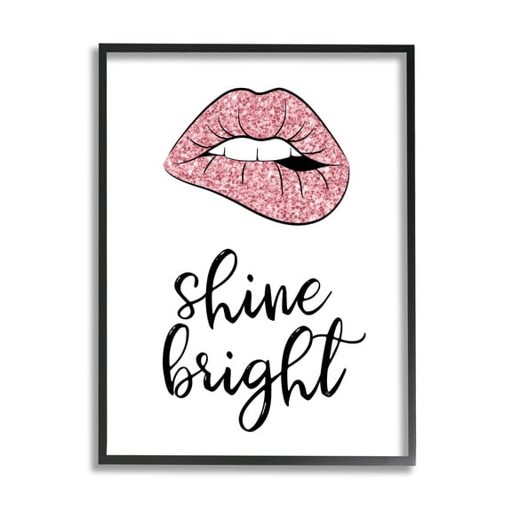 Stupell Industries Shine Bright Pink Glam Lips Beauty & Fashion Painting Black Framed Art Print Wall Art