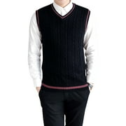 TOPTIE Men's 100% Cotton Knit Sweater Vest, V Neck Twist Knit