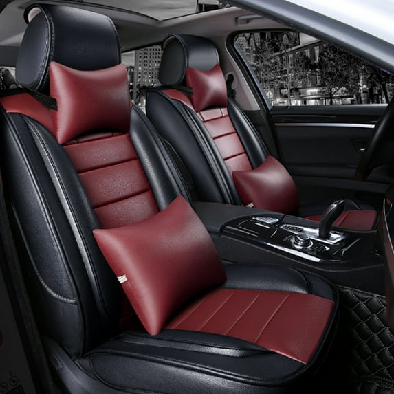 5 Seats Car Front Rear Full PU Leather Breathable Car Seat Cover Cushion Mat With Pillow for 4 Seasons