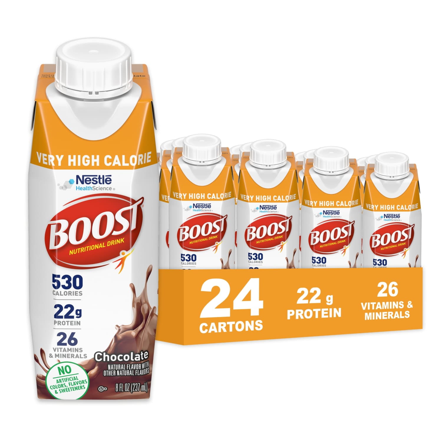 BOOST Very High Calorie Nutritional Drink, Chocolate, 8 fl oz (Pack of 24)