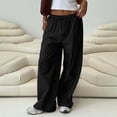 thumbnail image 2 of DeHolifer Women's Pants Elastic Waist Drawstring Pocket High Waist Wide Leg Loose Casual Capris Pants Black L, 2 of 6