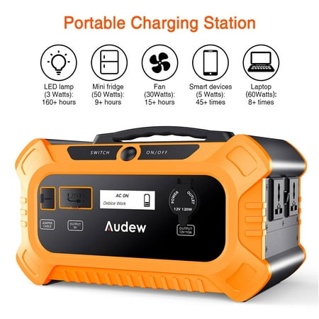 Audew Solar Generator,Portable Battery Generator with Large Battery Capacity 156000mAh/500Wh,- Iron-phosphate Battery Power Supply with 110V/250W Pure Sine Wave AC