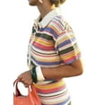 thumbnail image 3 of Women'S Crochet Short Sets Stripe Button Down Cardigan with Shorts 2 Piece Knit Outfits Color Striped Tops L, 3 of 10