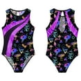 thumbnail image 6 of iiniim Gymnastics Leotard for Girls Keyhole Back Printed Shorty Unitard Ballet Tumbling Ice Skating Bodysuit Black 4, 6 of 7