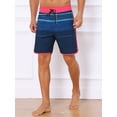 thumbnail image 2 of DARING DIVA Men's Drawstring Waist Color Block Striped Board Shorts 30 Dark Blue, 2 of 6