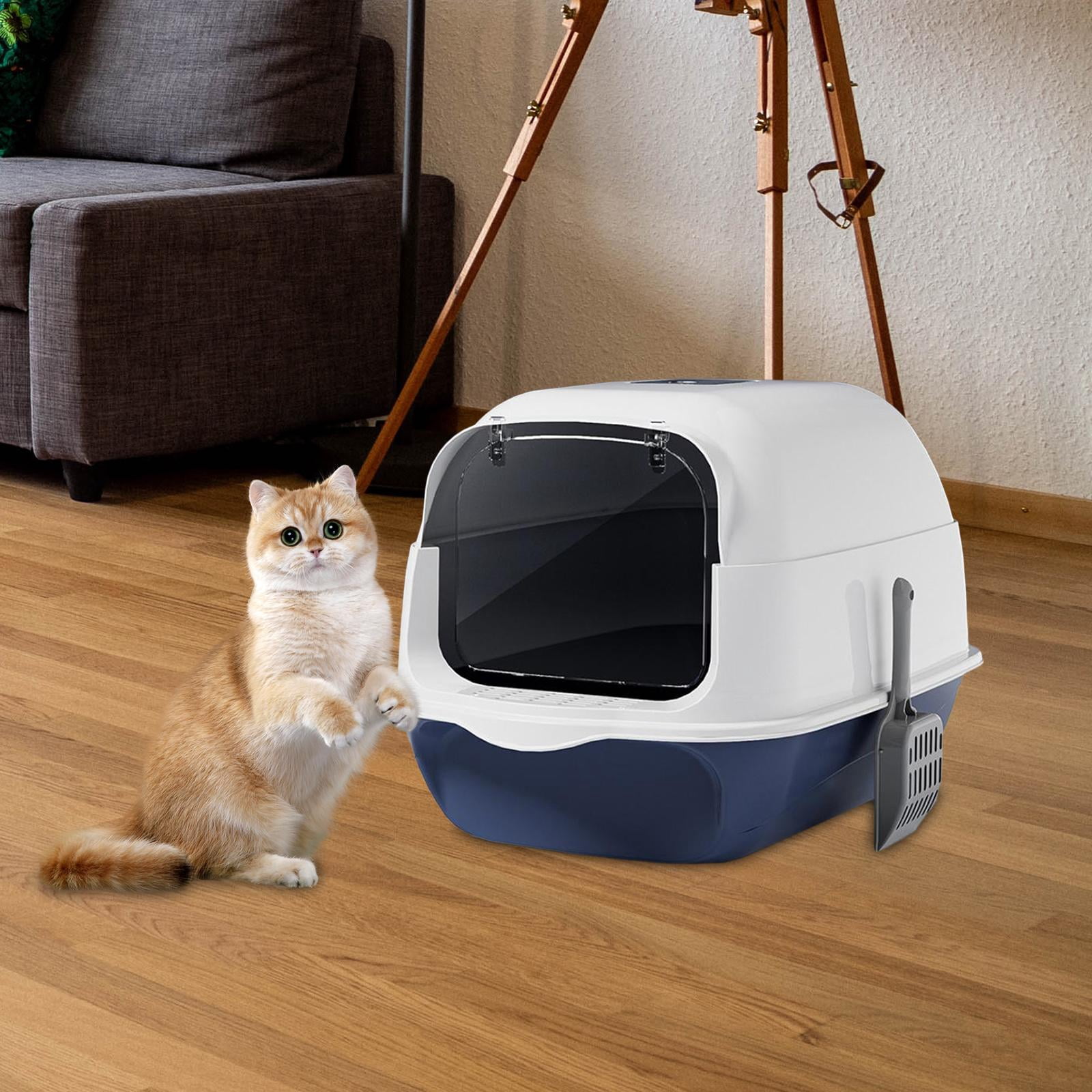YWMJZEU Cat Litter Box with Hood Kitten Potty Removable Portable Large Cat Litter Litter Blue