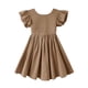 thumbnail image 2 of Vestido Dutebare para niña pequeña, algodón y lino, con volantes, marrón, 2 of 5