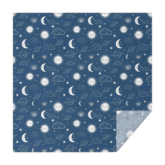 Blue Sun Moon Cloud Planet Eye Star Pattern Square Tablecloth,Waterproof Square Table Cover,Wipeable Spillproof Washable Table Cover for Home Kitchen Party Decor 42"X42"(107x107cm)