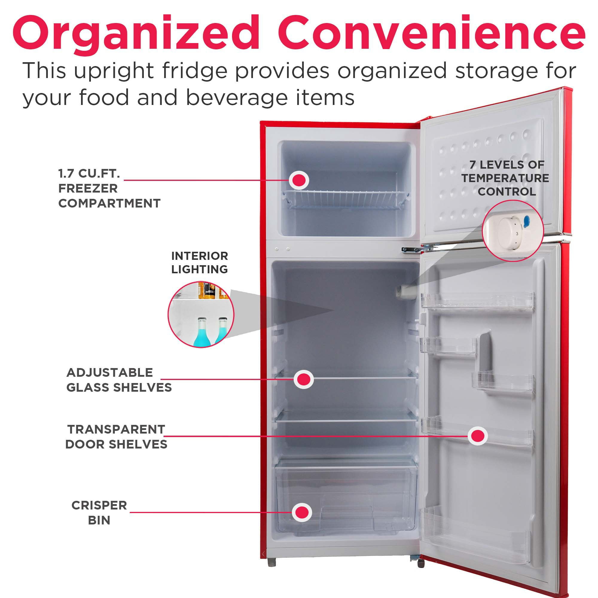 Frigidaire 7.5 Cu Ft. Retro Refrigerator, Top Mount Compact Fridge, Red