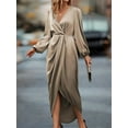 thumbnail image 6 of Women's High Low Surplice Balloon Sleeve Midi Dress in 100% Polyester Fabric Ideal for Office to Evening Events, 6 of 7